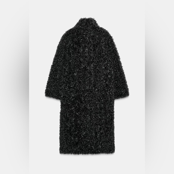 New Zara faux shearling long fleece teddy coat in taupe gray - small - Picture 9 of 11